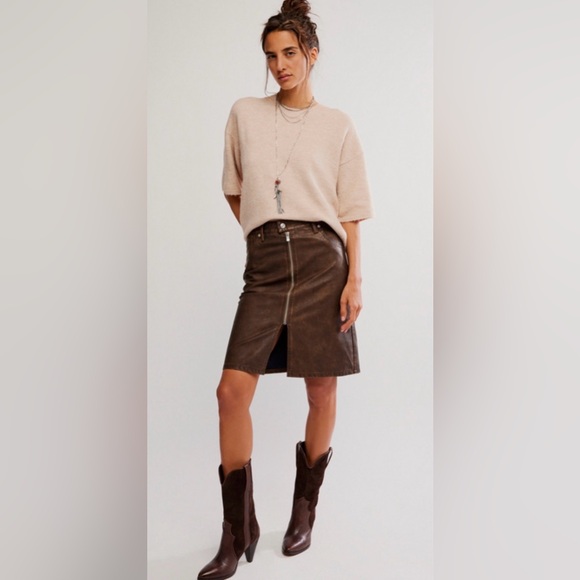 Free People Sycamore Vegan Brown Midi Skirt, Sz 27 - Picture 1 of 11